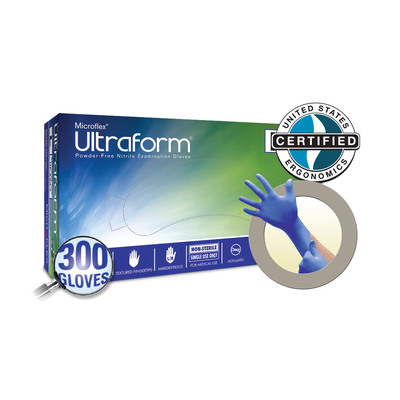 Microflex Ultraform Small Box/300 Blue Powder-Free Nitrile Gloves