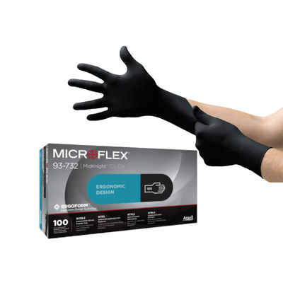 Microflex MidKnight Touch Large Powder-Free Black Bx/100 Nitrile Gloves #93-732