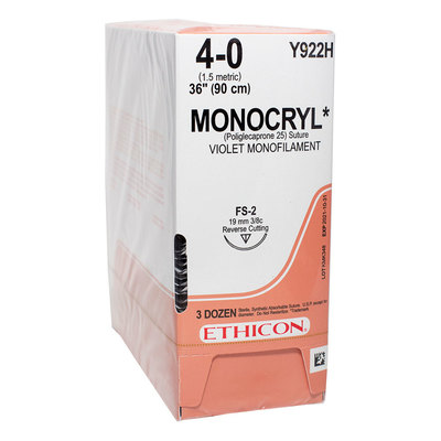 Ethicon Sutures Y922H 4-0 Monocryl Violet Mono. 27" FS-2 (36)