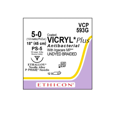 Ethicon Sutures VCP593G 5-0 Ctd Vicryl Plus Undyed 18" PS-5 Pk/12