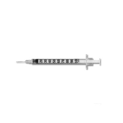 Syringe Insulin 1ml w/ 28ga x 0.5" Regular Bevel Needle Bx/100