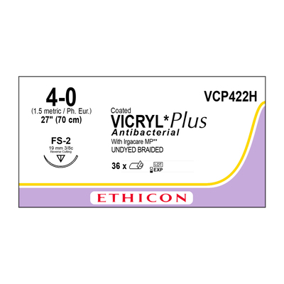 Ethicon Sutures 4-0 Coat Vicryl Undyed Braid 27" FS-2 Needle Pk/36