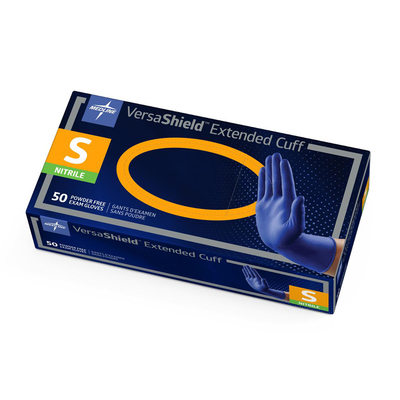 VersaShield Extended Cuff 12" Small Powder-Free Nitrile Blue Gloves Bx/50 