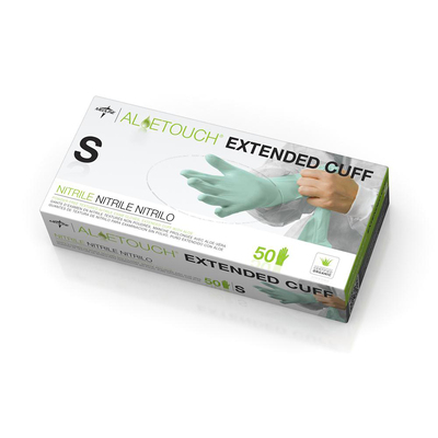 AloeTouch Extended Cuff 12" Nitrile Glove Small, Powder-Free, Green, 50 Pairs/Box