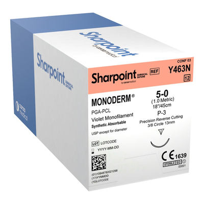 Sutures Y463N 5-0 Monoderm Violet P-3 18" Sharpoint (12)