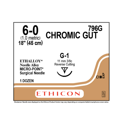 Ethicon 796G 6-0 Chromic Gut 18" G-1 Needle Box/12