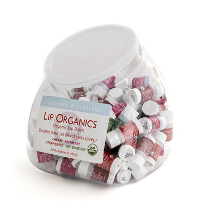 Lip Organics Lip Balm Assorted  (Melon, Cherry, Strawberry, Raspberry) Certified Organic (Pk/100)