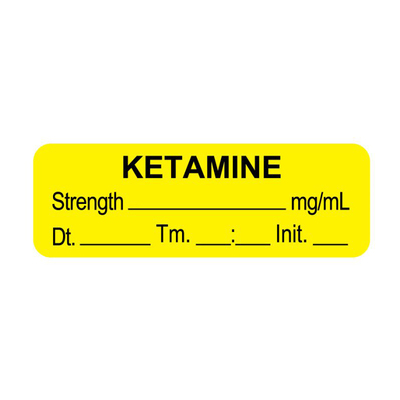 Drug Syringe Label - Ketamine Mg/Ml Yellow (Roll of 610)