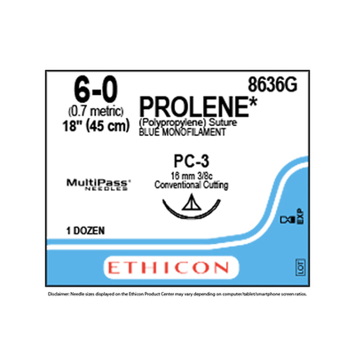 Sutures 6-0 Mono Blue PC-3 18" Bx/12 Prolene