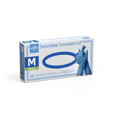 Sensicare Extended Cuff Medium Powder-Free Blue Nitrile Bx/50 Gloves