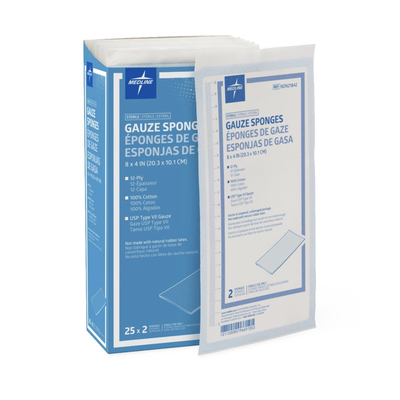 Gauze Sponge 12-ply 8" x 4" 2's Sterile Bx/50