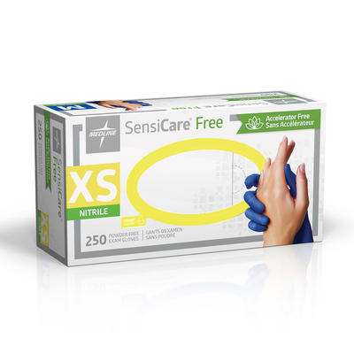 SensiCare Free, Accelerator Free, X-Small Powder-Free Nitrile Blue Gloves 250/Bx
