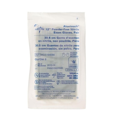 AloeTouch Sterile 12" Medium Green Powder-Free Nitrile (2 pr/bag) Gloves
